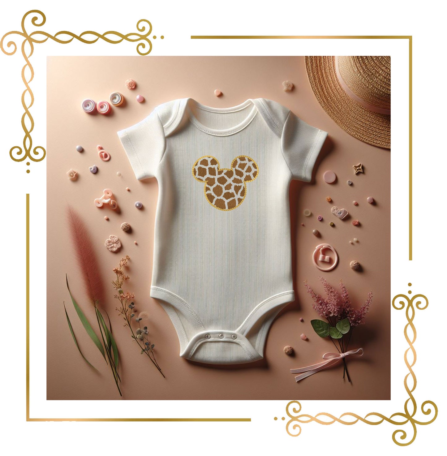 Mickey  Mouse Head Safari Giraffe Print Silhouette with Bow 3 sizes