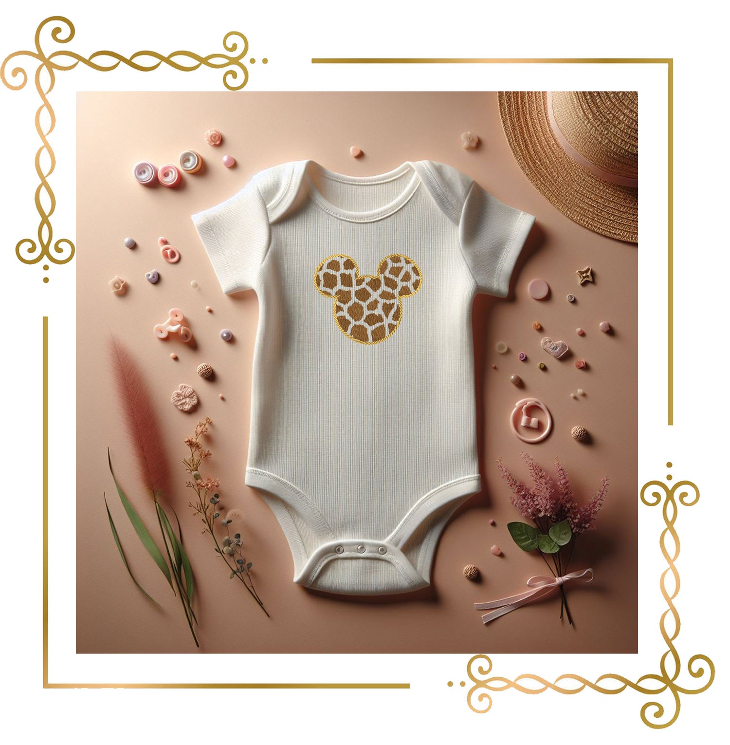 Mickey  Mouse Head Safari Giraffe Print Silhouette with Bow 3 sizes