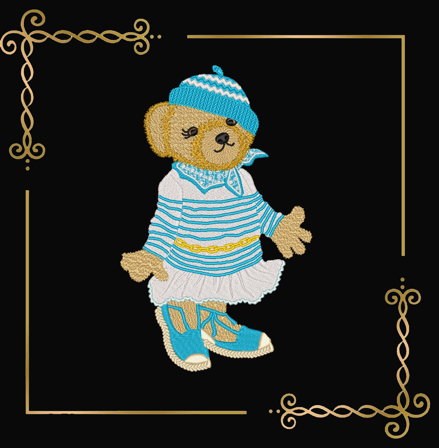 Teddy Bear - Super Fashion Gucci - girl -Sea - cartoon character - embroidery design