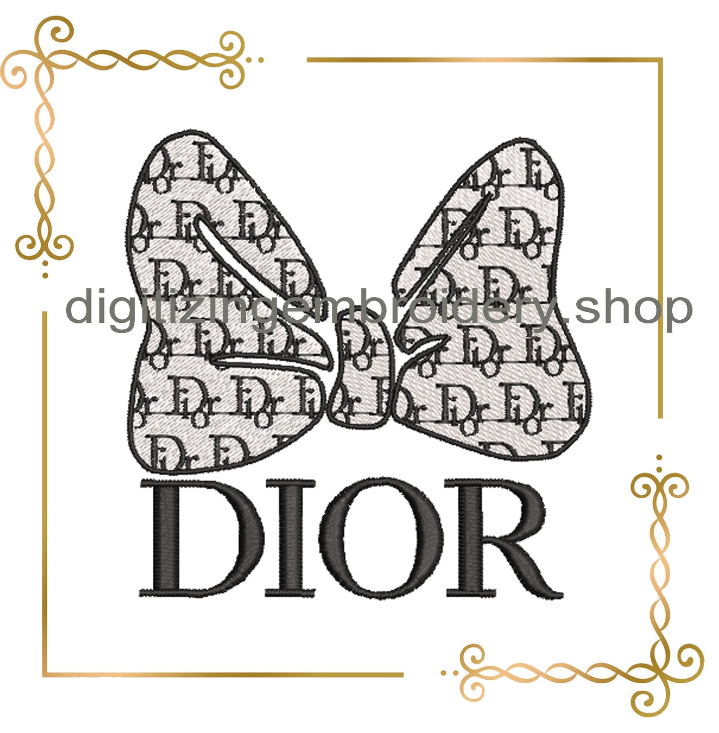 Minnie Mouse bow fashion Dior embroidery design digital