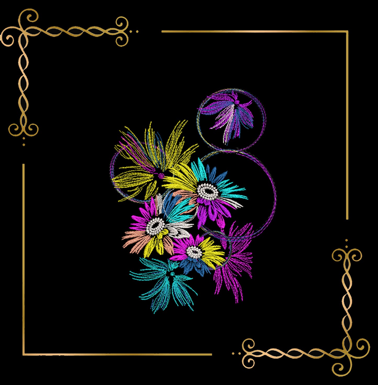  Flowers bouquet neon flowers machine embroidery design digital 2 sizes