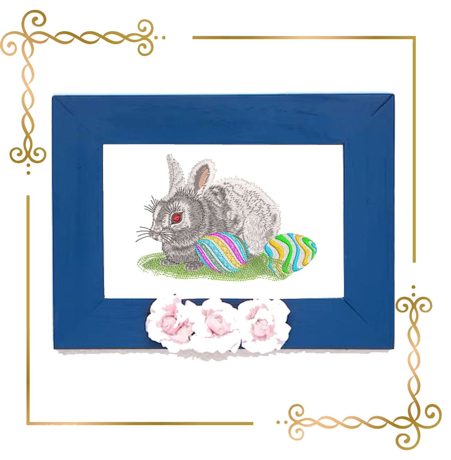 Realistic Easter Bunny with Colorful Eggs, rabbit digital Machine Embroidery designs
