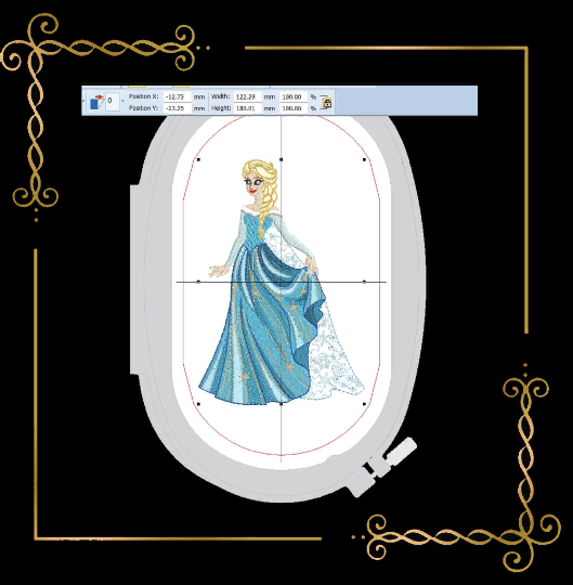 Princess Elsa Winter Frozen Disney characker with snowflakes,  fairy tale,  machine Embroidery design
