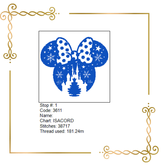 Weihnachts-Minnie-Maus, Kopf, Sternenhimmel, Weihnachtsbaum und Schloss Weihnachten 2 Größen Stickmuster zum direkten Download
