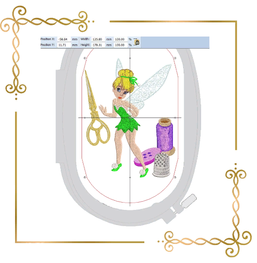 Princess-Tinkerbell-Disney-Fabulous-Fairy-seamstress-needlework-thread-scissors-button-digital-machine-embroidery-design