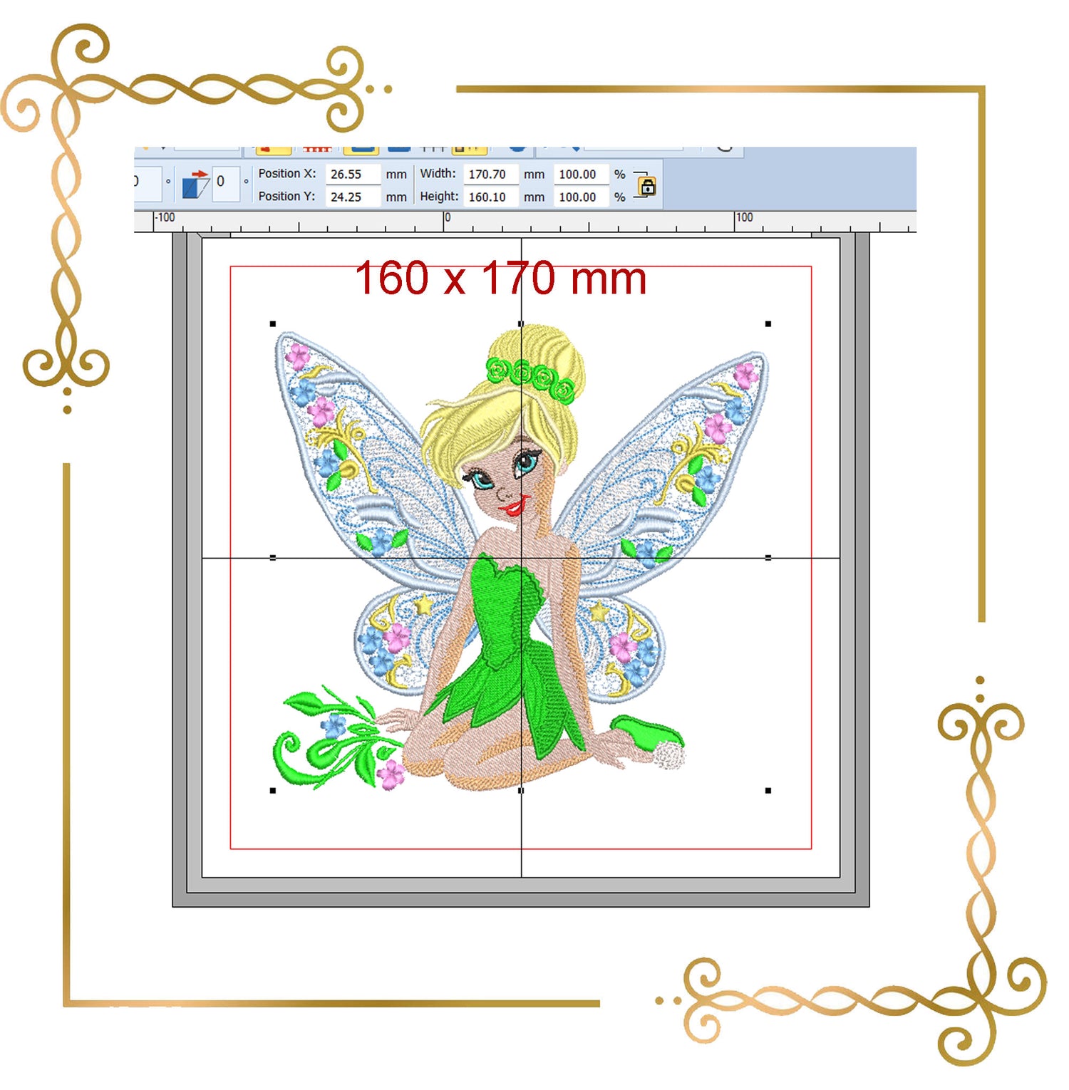 Princess Tinkerbell Flower fabulous fairy Disney character Embroidery design