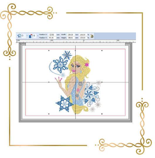 Princess Elsa Frozen Disney modern Winter snowflakes digital embroidery design