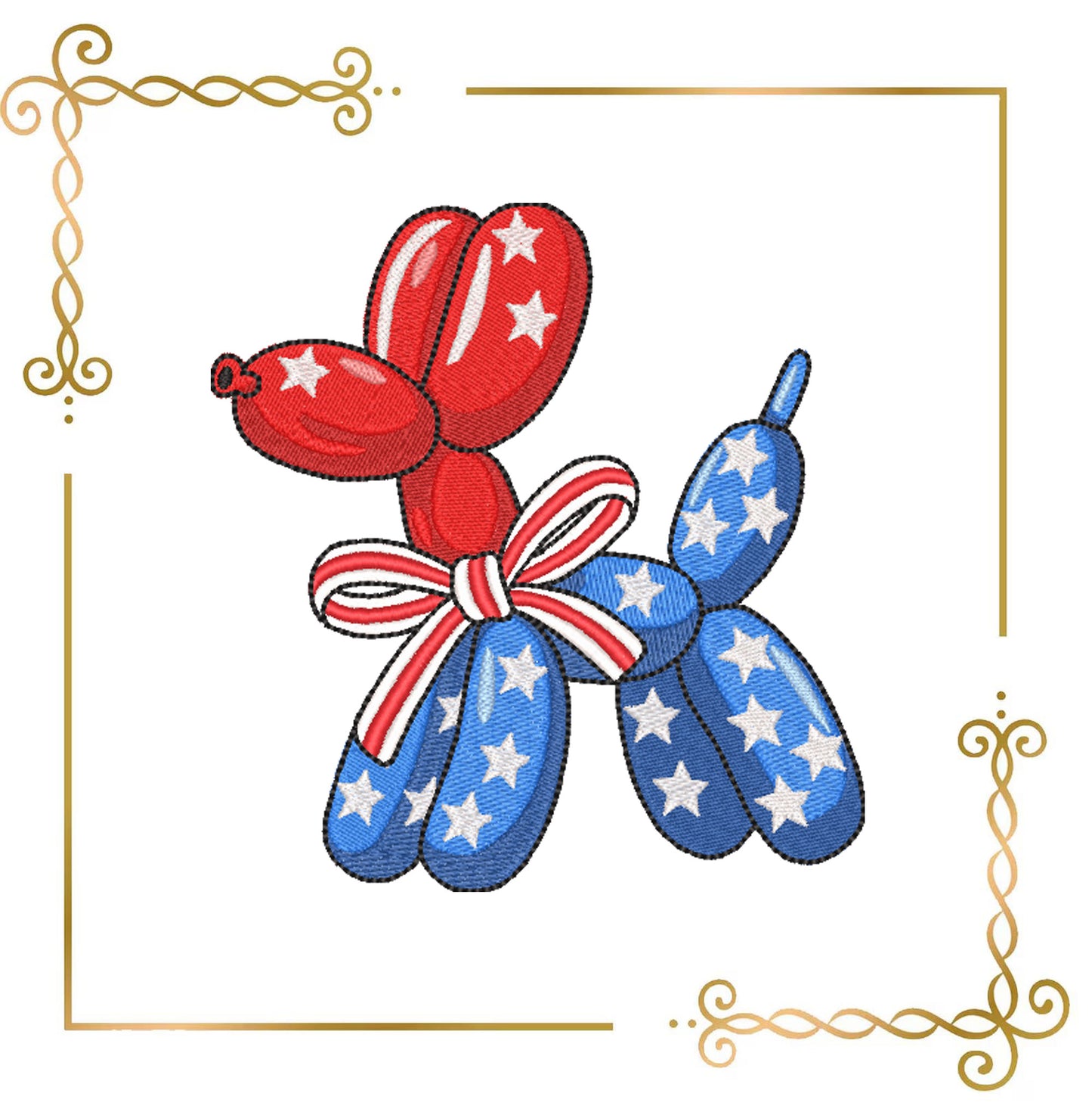 USA Balloon Dog with Stars – Embroidery Design, 4th of July Style | American Flag | Patriotic Machine Embroidery | Independence Day Design
