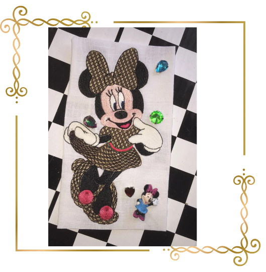 Minnie Mouse dressed Gucci parody digital embroidery design