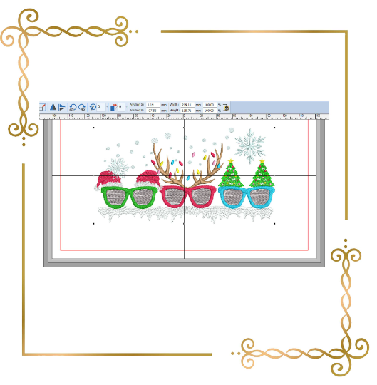 Christmas Winter Winter, Christmas trees, Christmas reindeer, hat Santa Claus, glasses, embroidery design