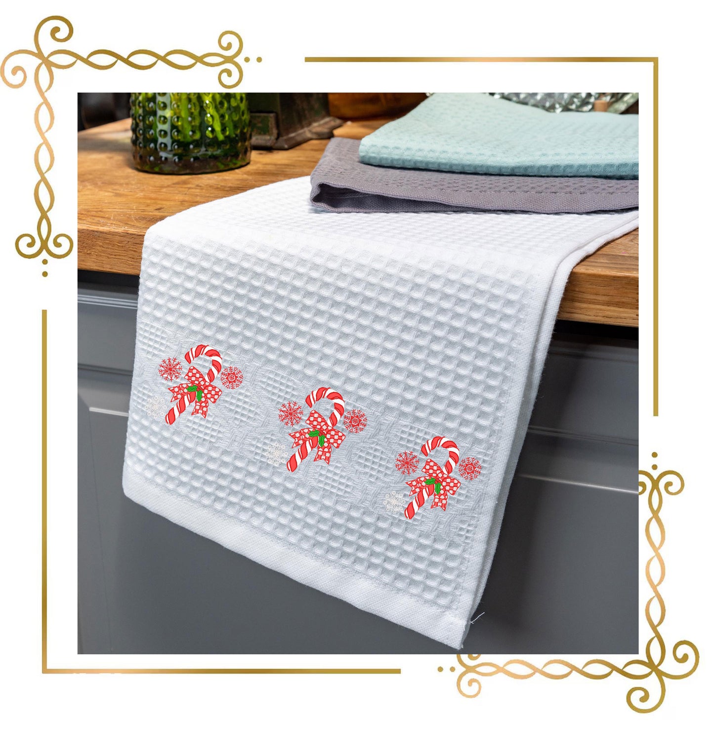 Winter Christmas Candy Cane with red plaid gift ribbon Mistletoe 2 Sizes embroidery design