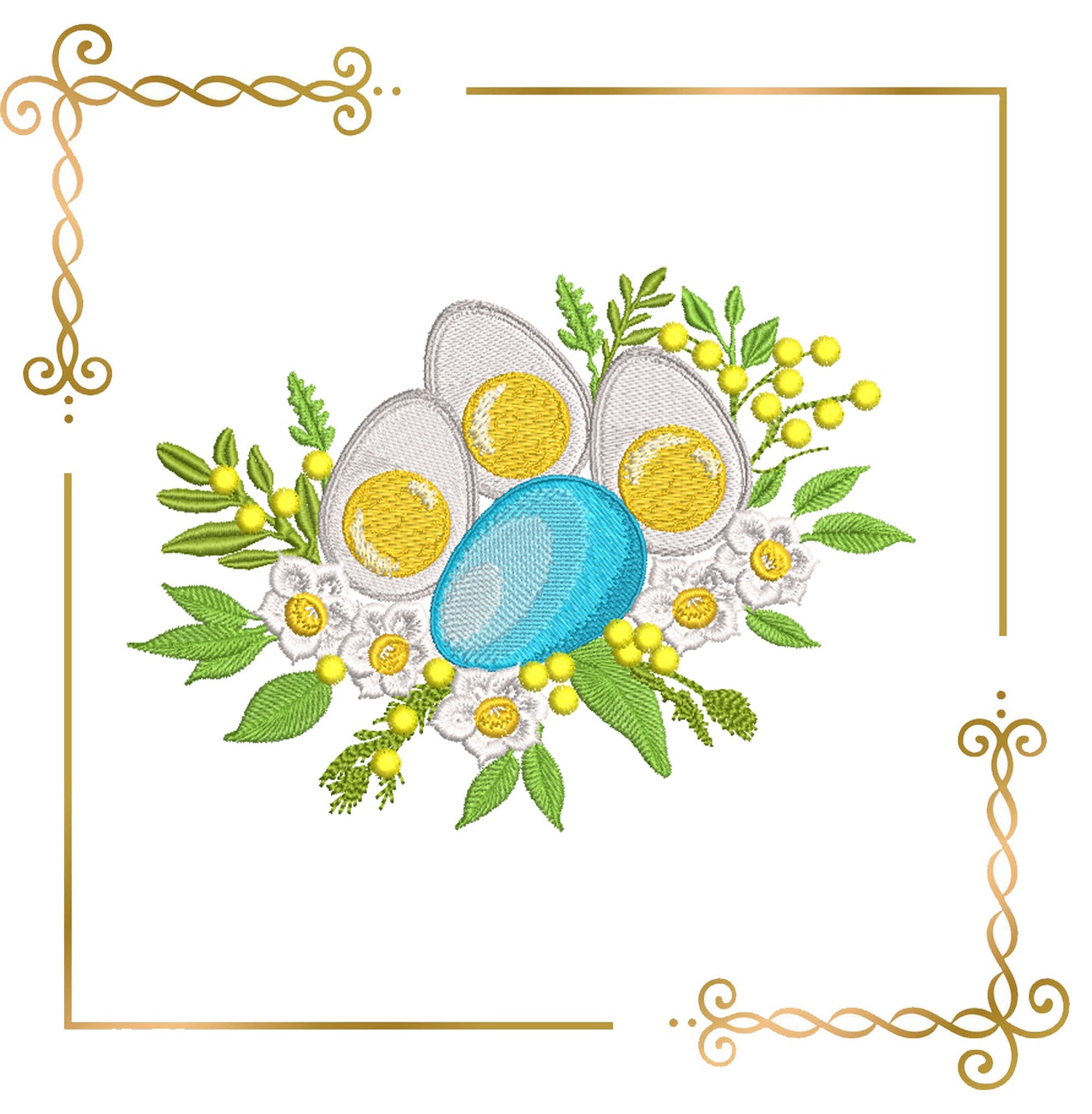 Easter Eggs & Spring Blooms daffodils and memosa– Machine Embroidery Design