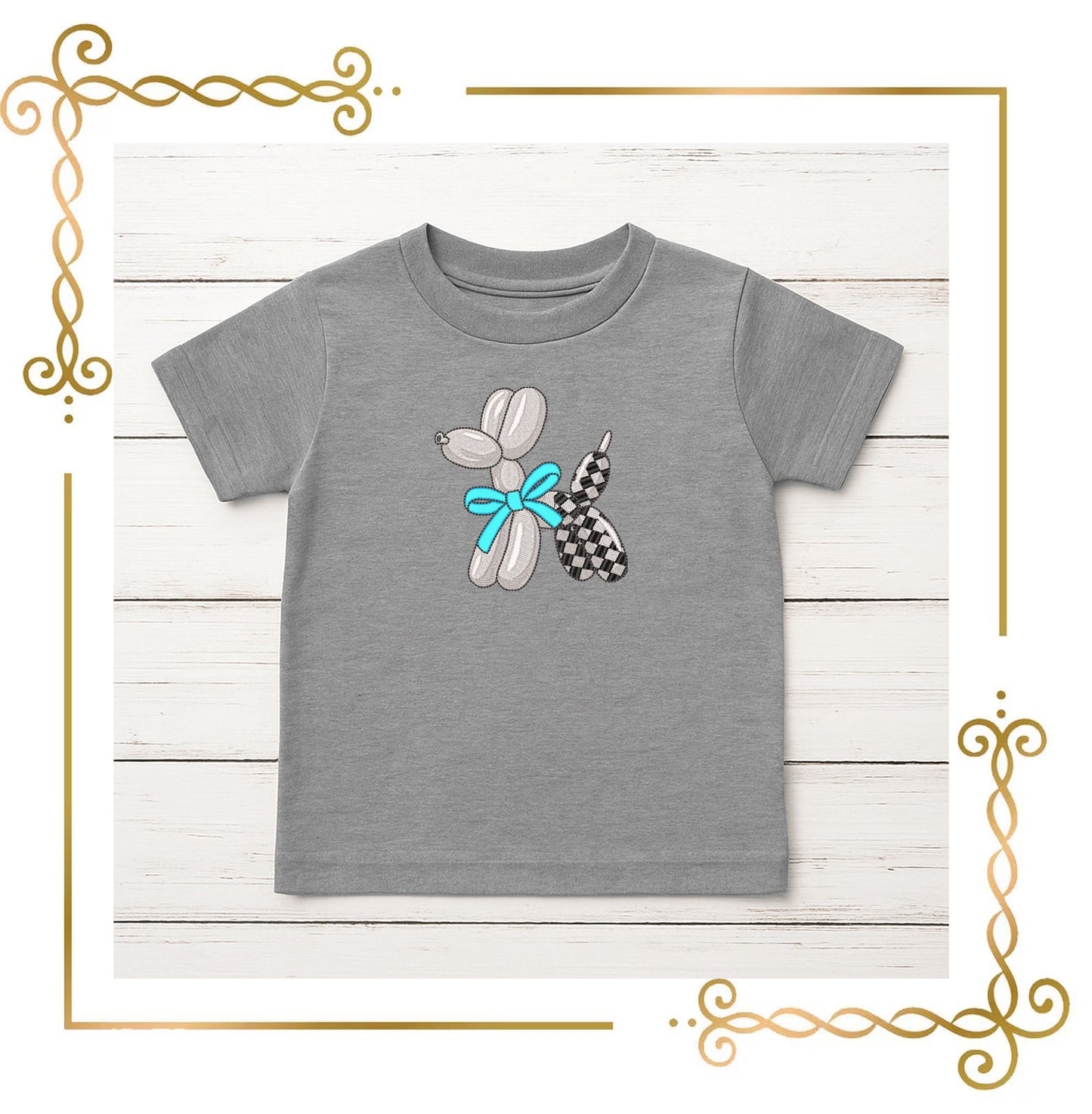 Balloon Dog with Checker Pattern and Bow Machine Embroidery Design
