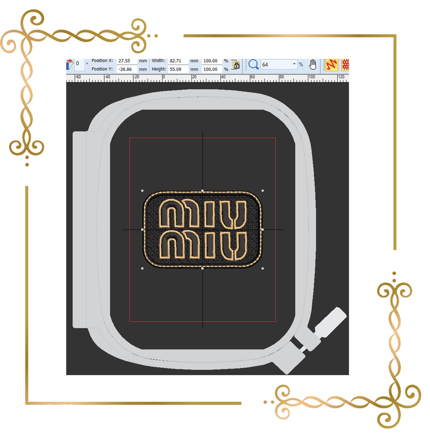 Logo MIU MIU digital machine embroidery design