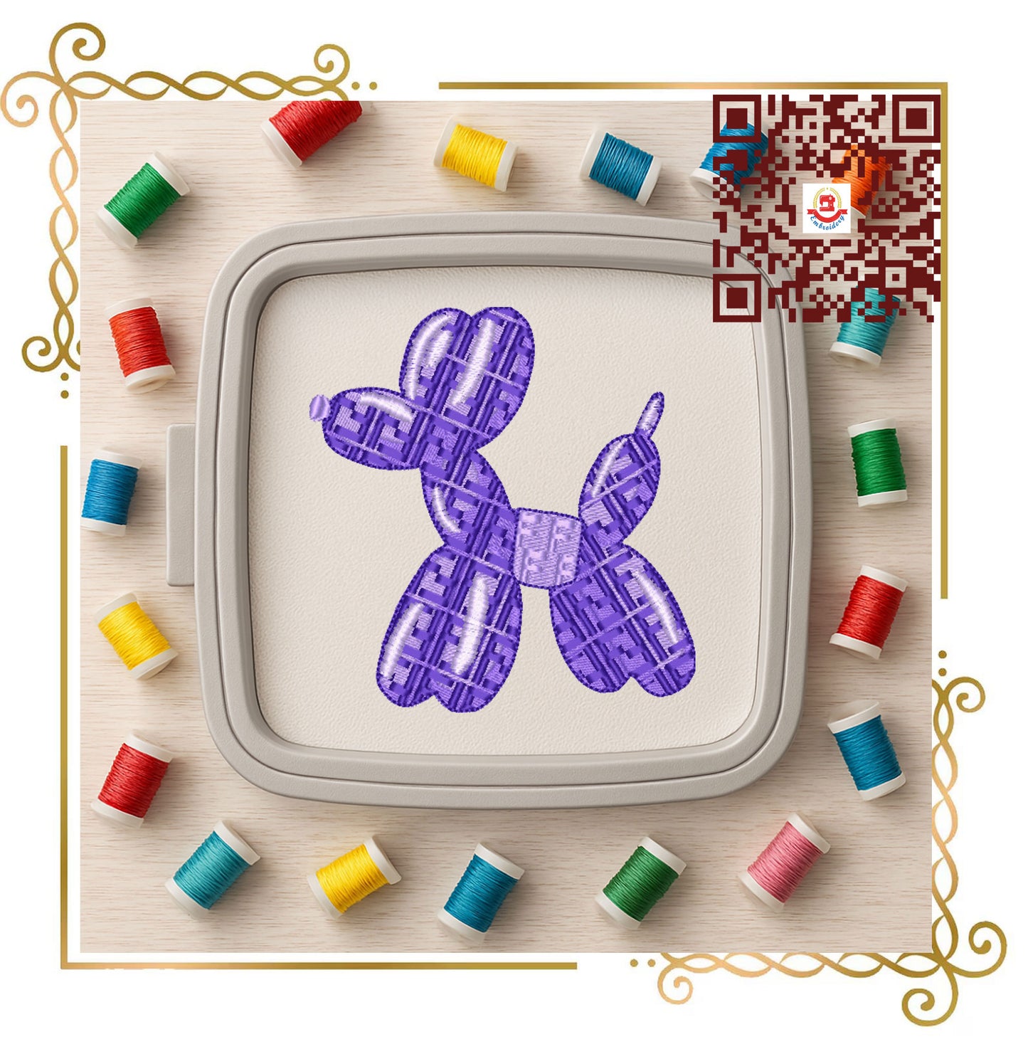 Balloon Dog Pattern (fendi) and Bow Machine Embroidery Design