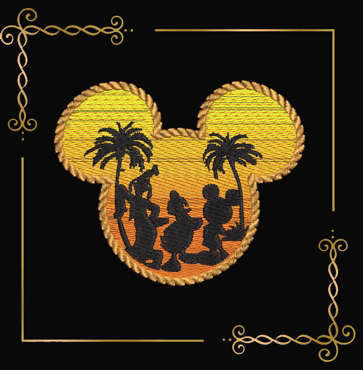 Mickey Mouse аnd his friends - Tropical Sunset Silhouettes - Inspired Vacation - Machine Embroidery design
