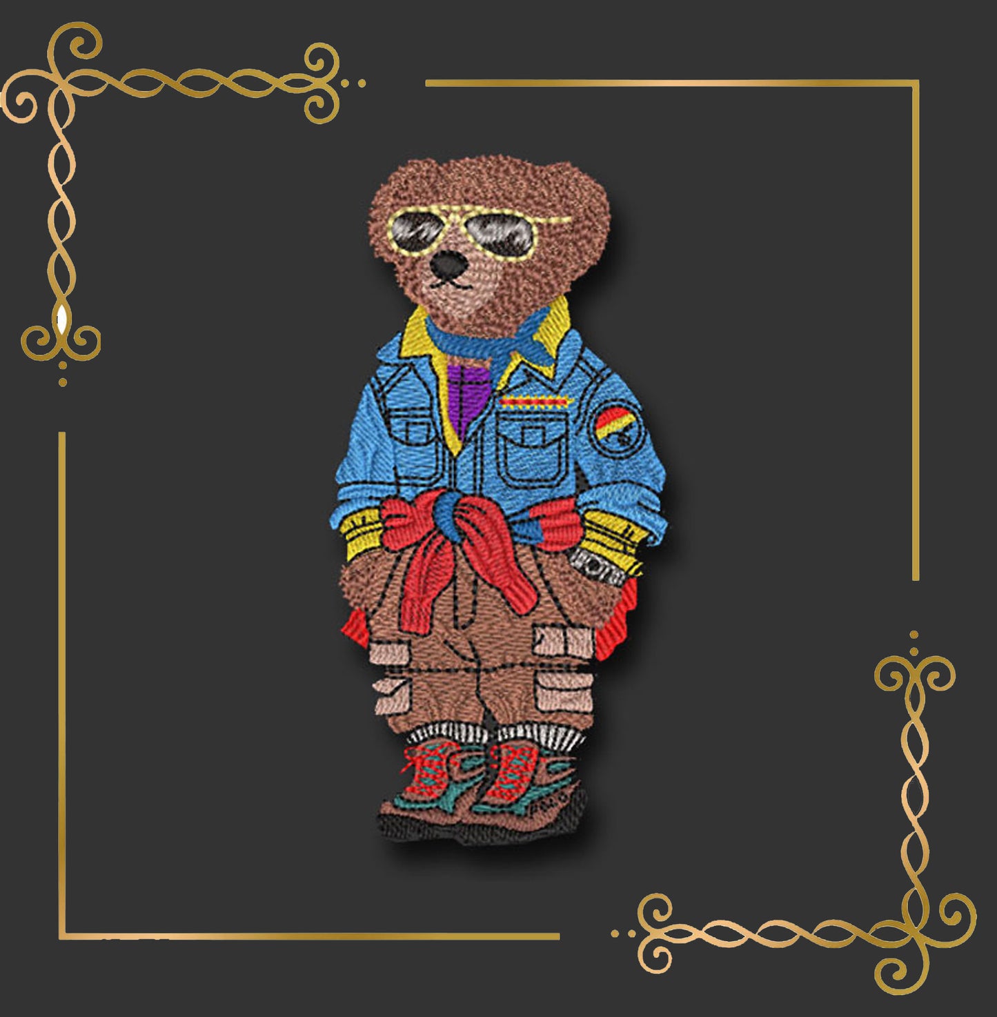 Teddy-Bear-denim-shirt-cargo-pants-glasses-embroidery-design-style-Ralph-Lauren