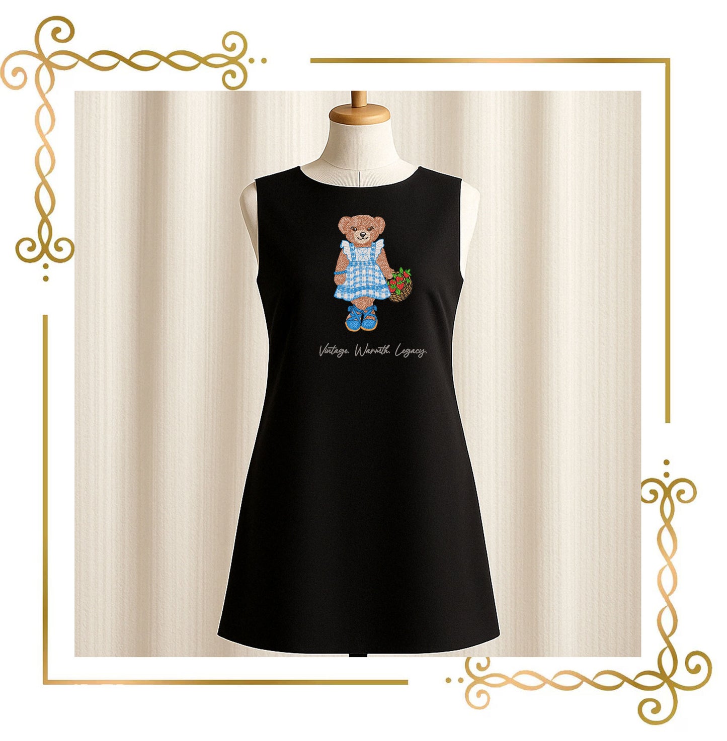 Teddy-Bear – in a fancy dress with Strawberry Basket –style-Fashion-Ralph-Lauren - Digital File for Machine Embroidery