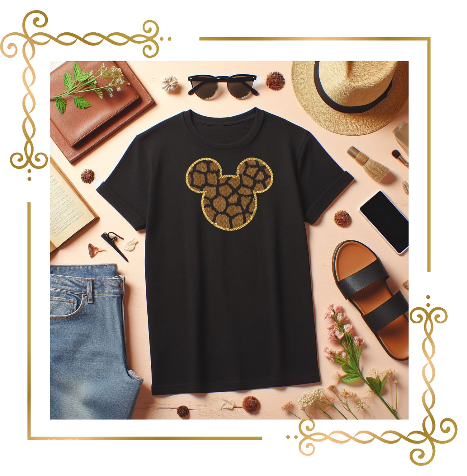 Mickey  Mouse Head Safari Giraffe Print Silhouette with Bow 3 sizes
