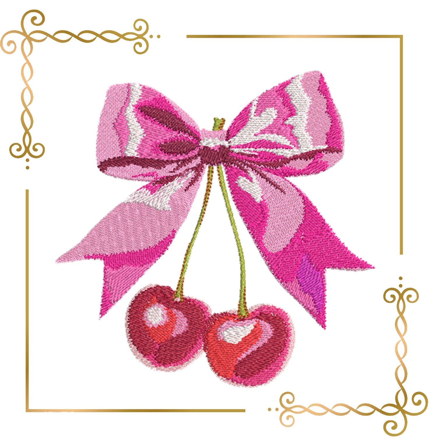 Miscellaneous Charming featuring bow with two glossy cherries 2 Sizes machine embroidery design to the direct download