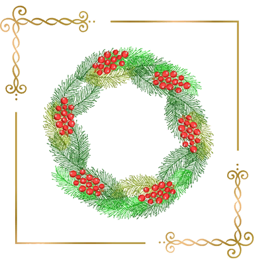 Christmas wreath spruce branches with berries mistletoe machine embroidery design