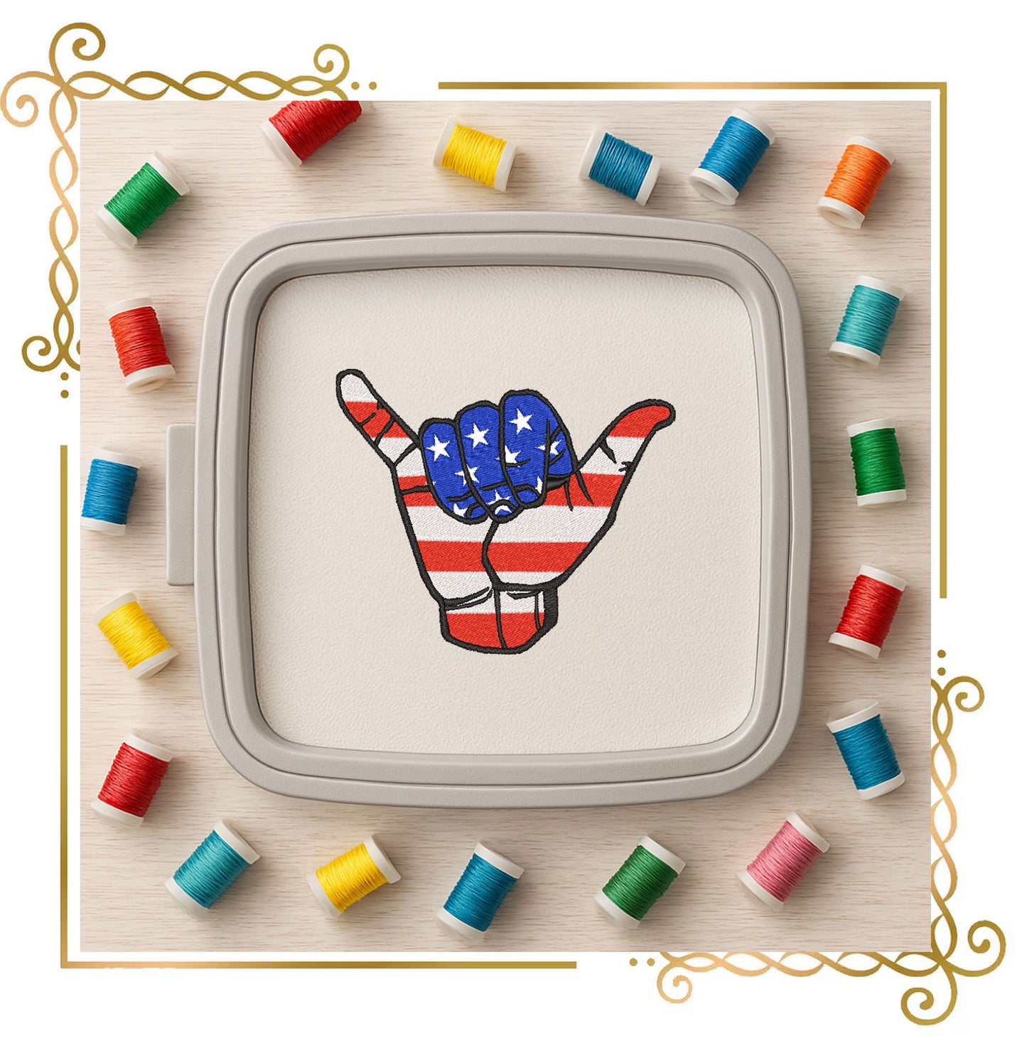 USA Patriotic , Machine Embroidery Design, Loose, American Flag, Hand Gesture Shaka, USA Independence Day