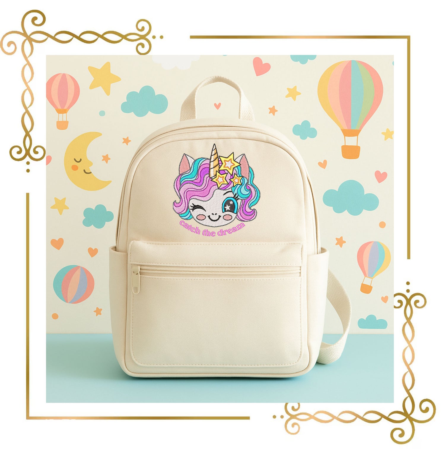 Embroidery Design Unicorn – Catch the Dream Kawaii Face for Machine Embroidery – Cute Pastel Rainbow Digital Download