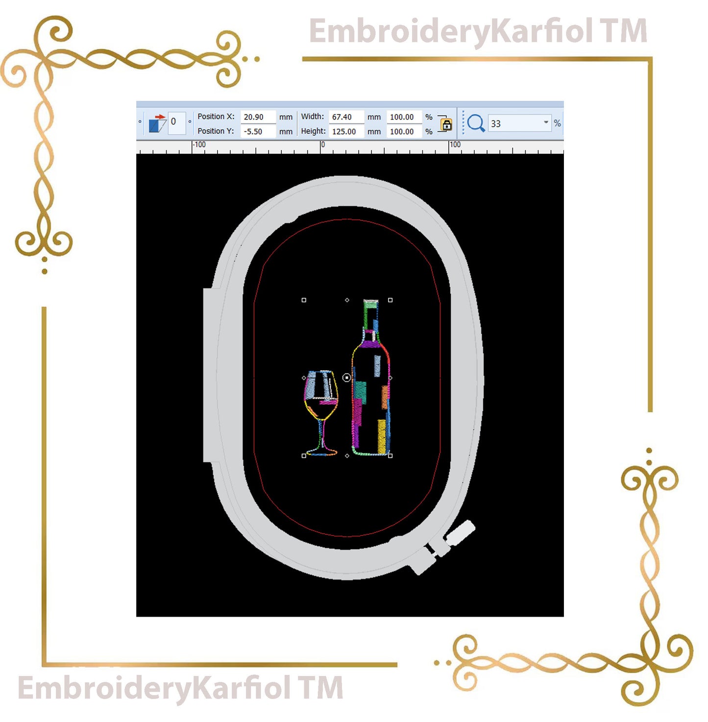 T-shirt Abstract Wine Bottle and Glass Embroidery Design | Artistic Line Art Style