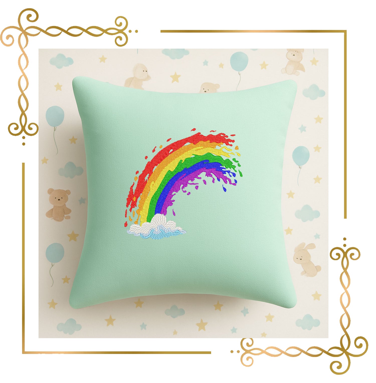 T-shirt Rainbow Splash Embroidery Design – Modern Colorful Rainbow with Cloud – Instant Download