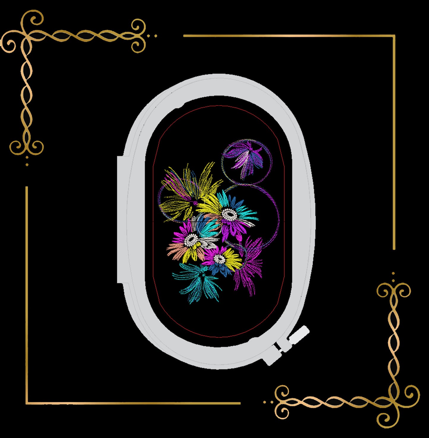  Flowers bouquet neon flowers machine embroidery design digital 2 sizes