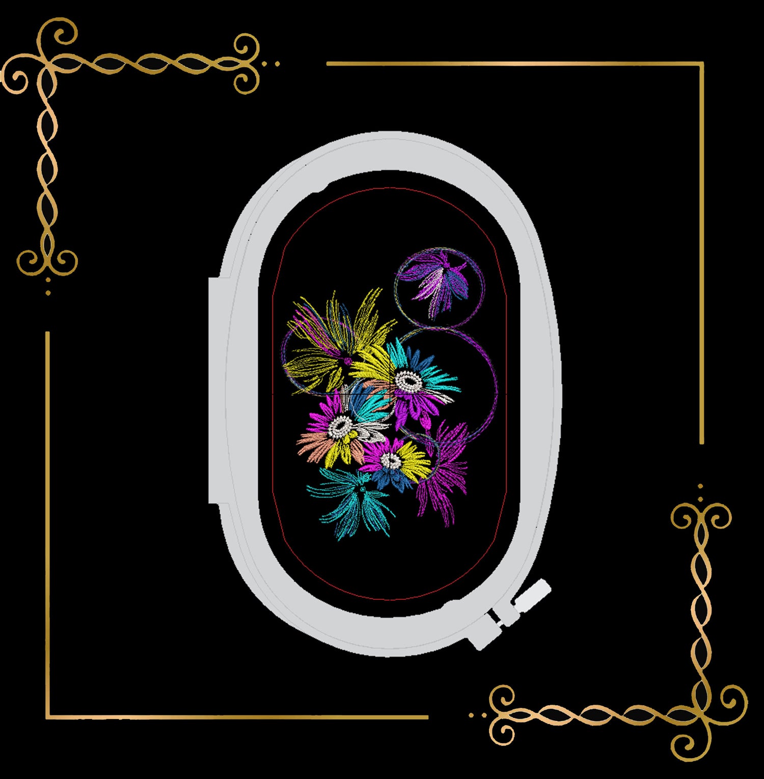  Flowers bouquet neon flowers machine embroidery design digital 2 sizes