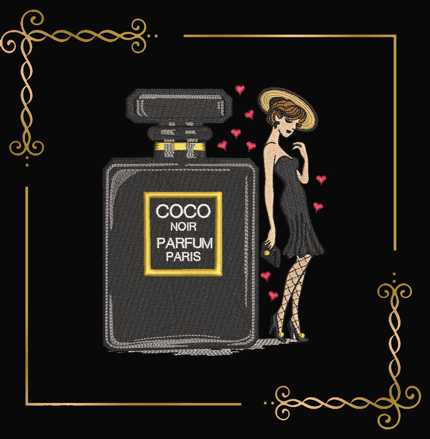 Mother's day, MOM, Parisian Perfume & Chic Lady – Embroidery Design 2 Sizes to the direct download.