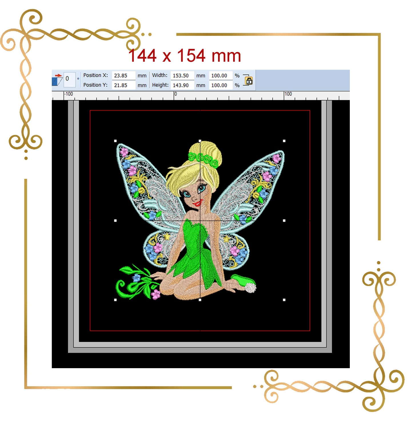 Princess Tinkerbell Flower fabulous fairy Disney character Embroidery design