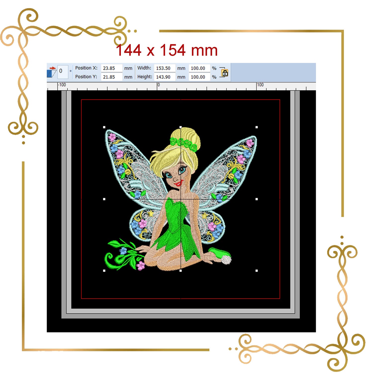 Princess Tinkerbell Flower fabulous fairy Disney character Embroidery design