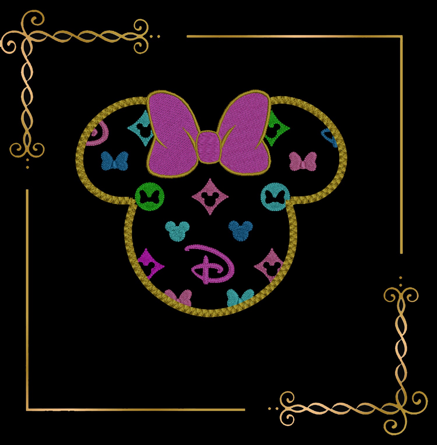 Minnie Mouse  Applique  Head  2 Sizes 2 options embroidery design to the direct download