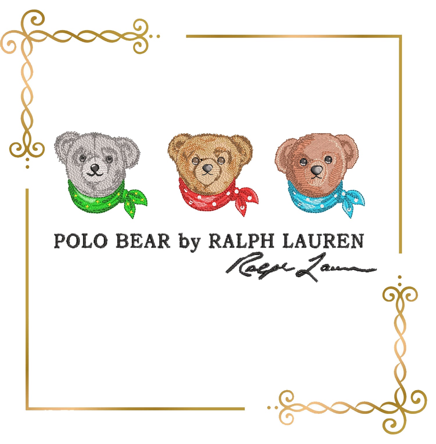 Teddy Bear Classic Style luxury heritage style 3 Elegant Embroidery Designs with Bandanas Vintage to Modern Evolution 3 Bears 2 Sizes
