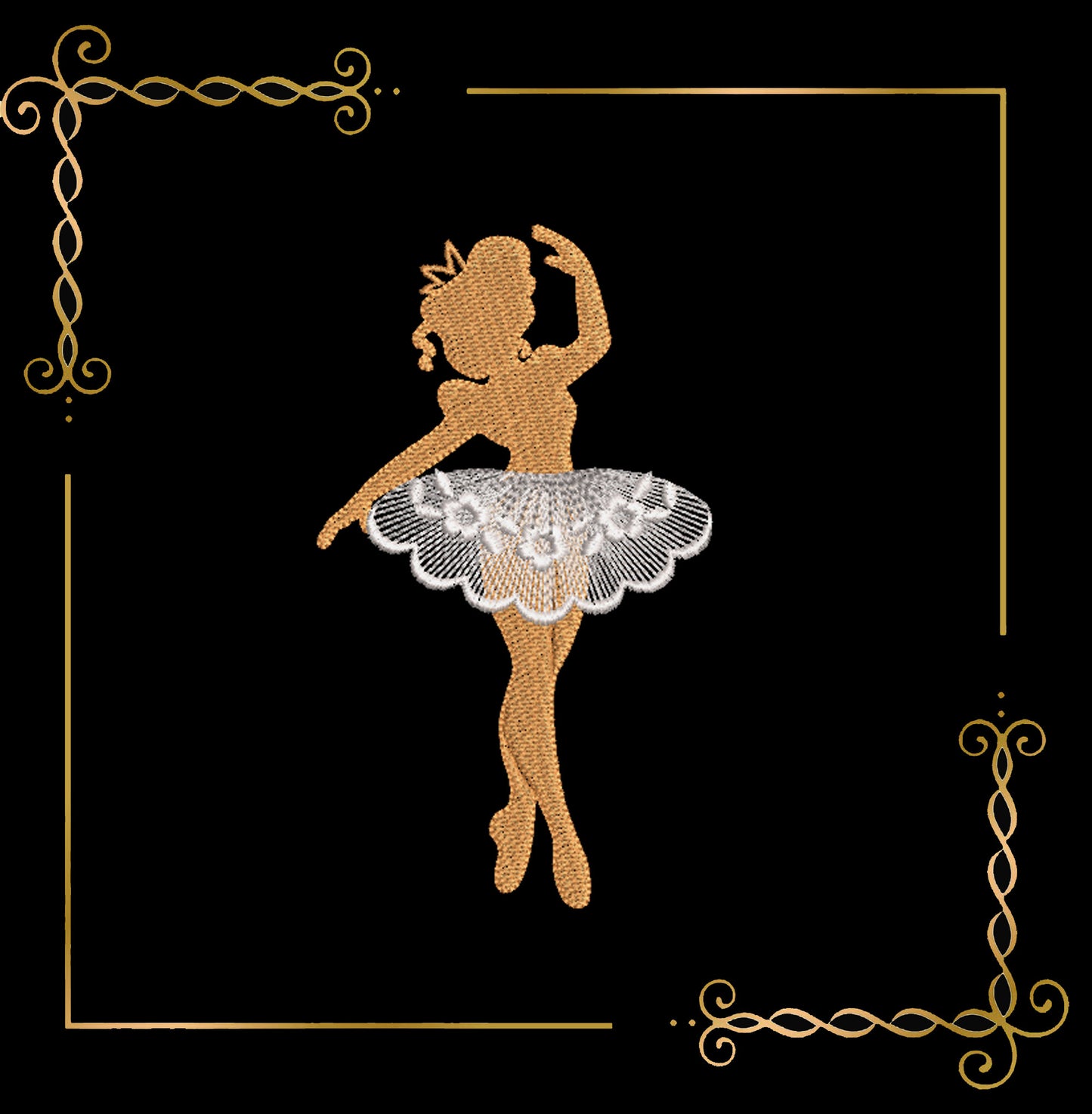 Ballerina Embroidery Design – Elegant Ballet Girl with Lace Tutu – Machine Embroidery File
