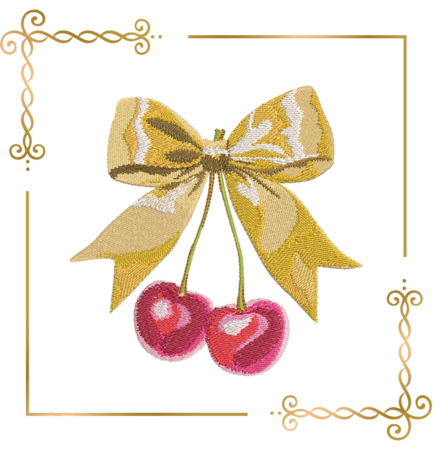 Miscellaneous Charming featuring bow with two glossy cherries 2 Sizes machine embroidery design to the direct download