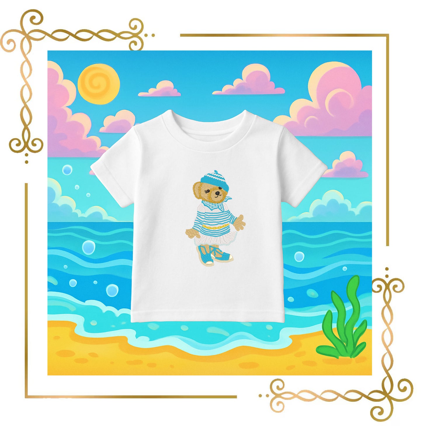 Teddy Bear - Super Fashion Gucci - girl -Sea - cartoon character - embroidery design