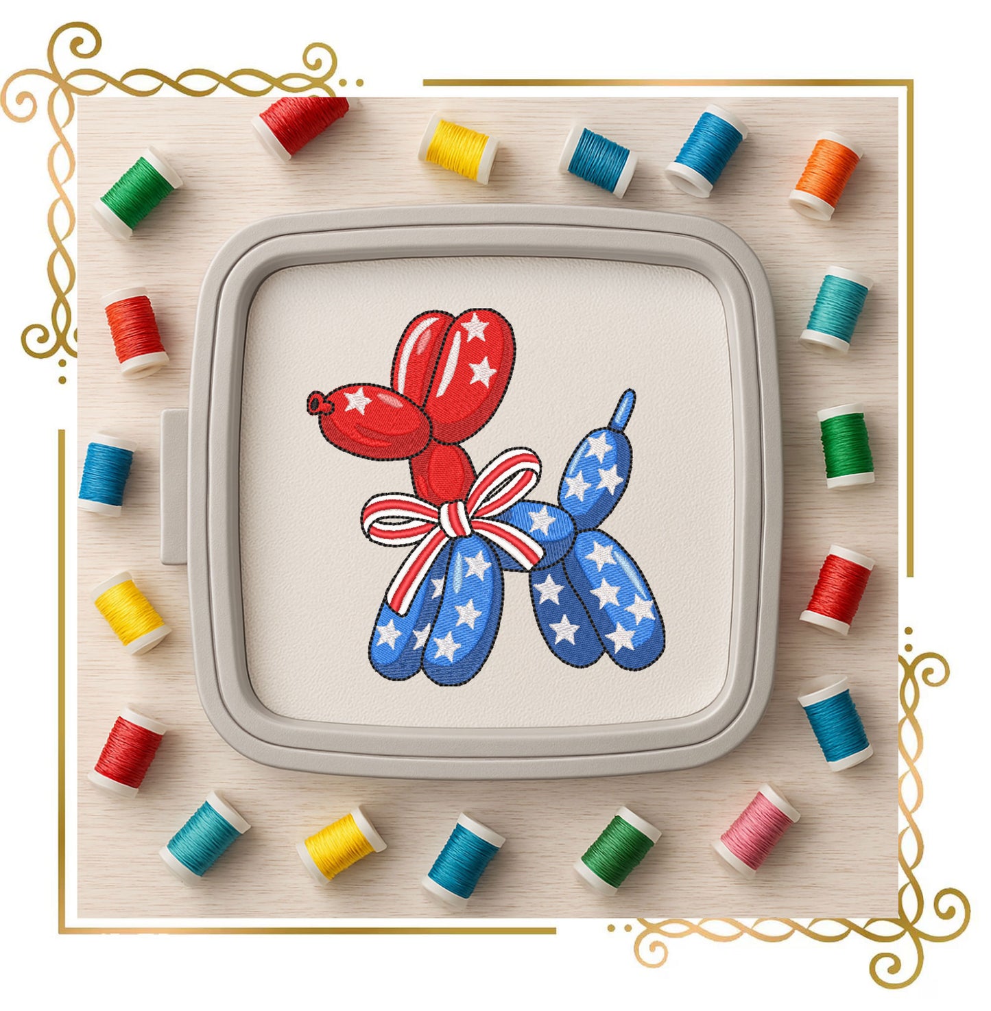 USA Balloon Dog with Stars – Embroidery Design, 4th of July Style | American Flag | Patriotic Machine Embroidery | Independence Day Design