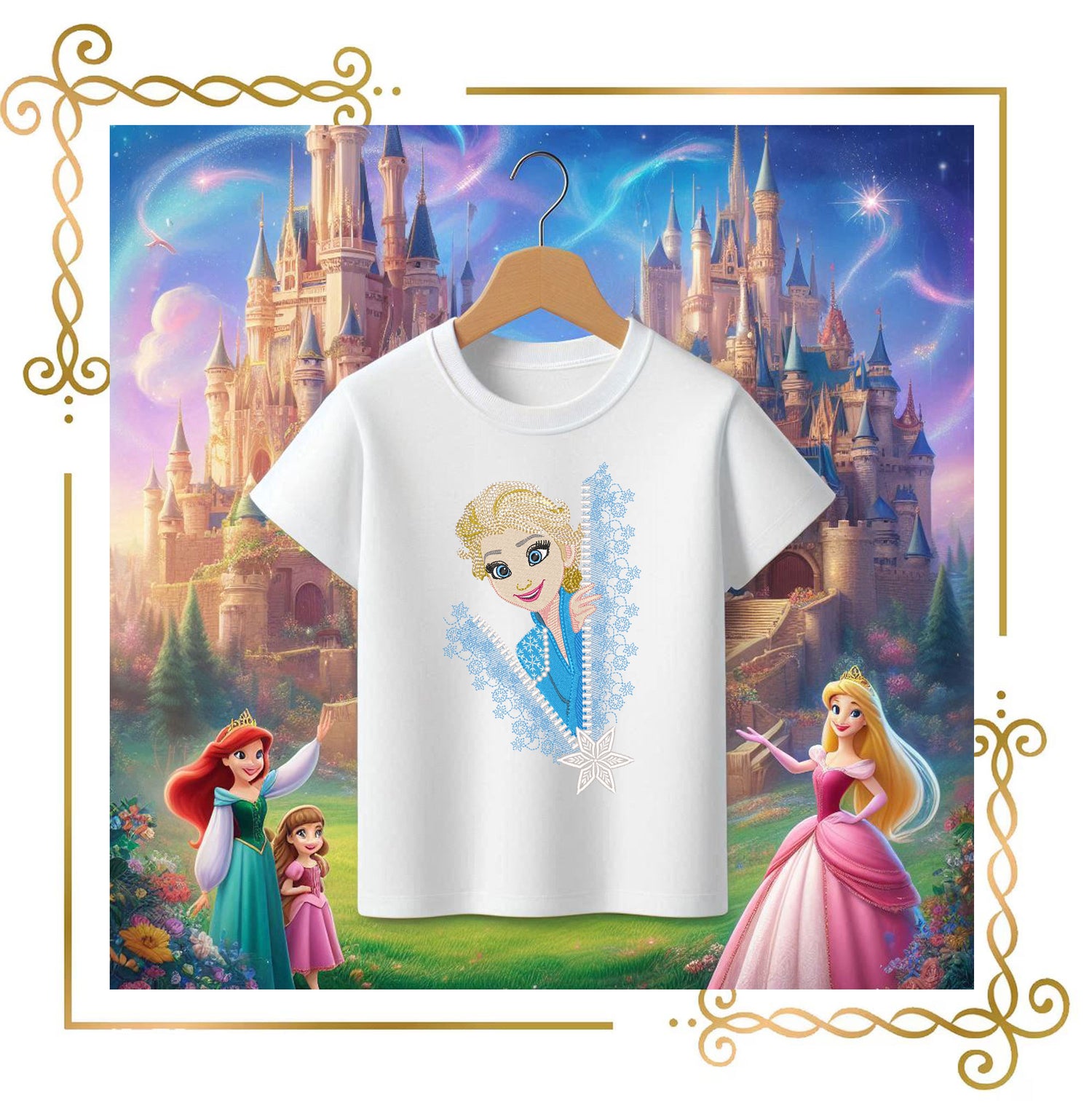 Embroidery Design Ice Queen Elsa Zipper Peek  –  Winter,  Snow Princess and Snowflakes  Frozen