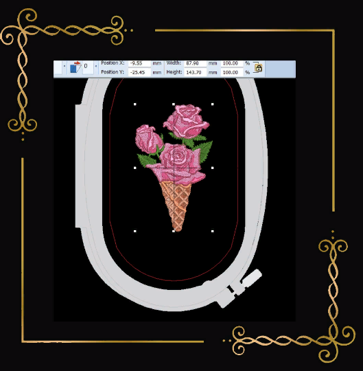 Eiscreme Sweet Surprise Eiscreme Rosen 1 Größen Stickmuster