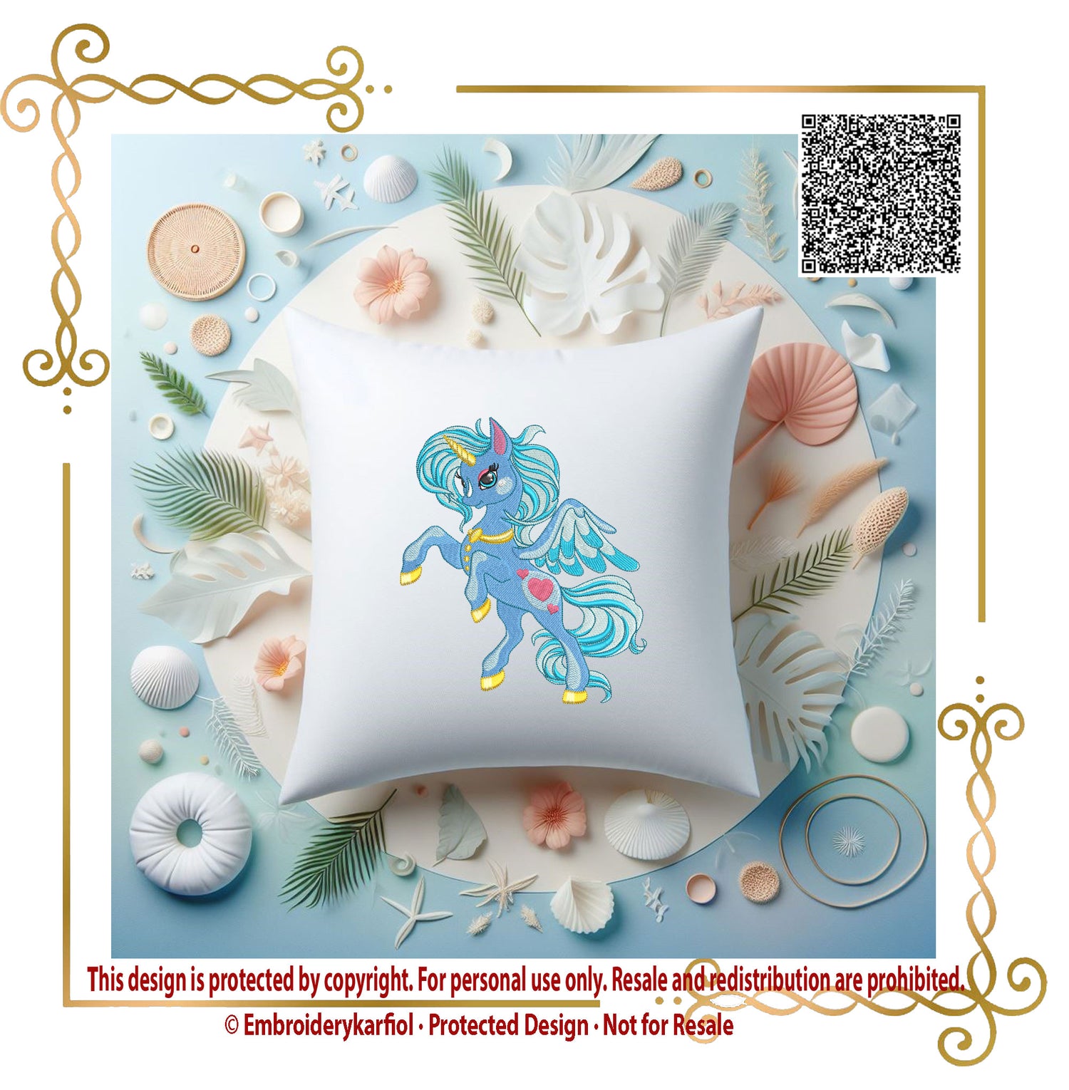 Magical Pegasus Unicorn Embroidery Design – Fantasy Pony with Wings