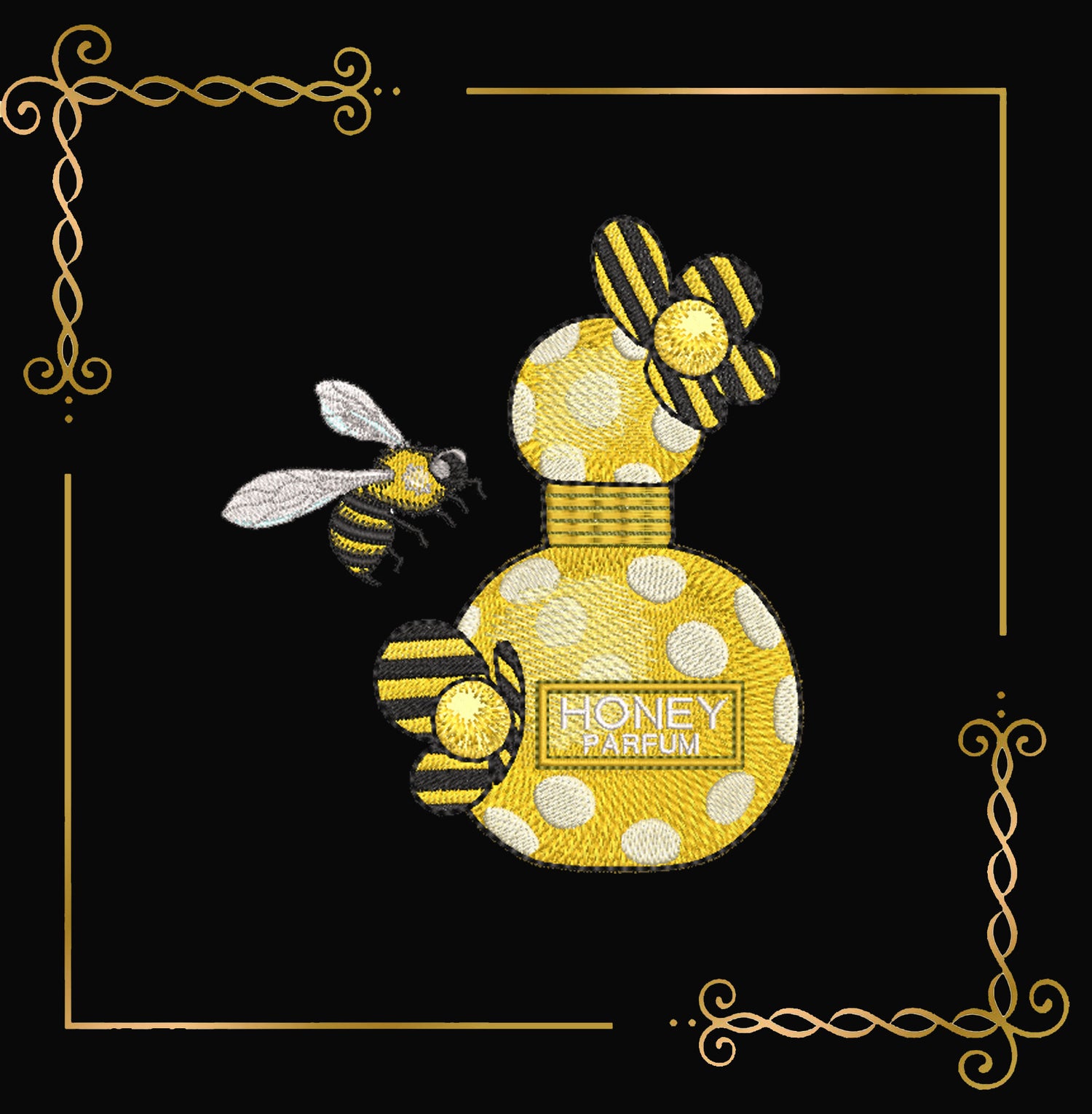 Mother's day, MOM, Perfume bottle Honey Bee – Cute Bee and Yellow Bottle, Embroidery Design