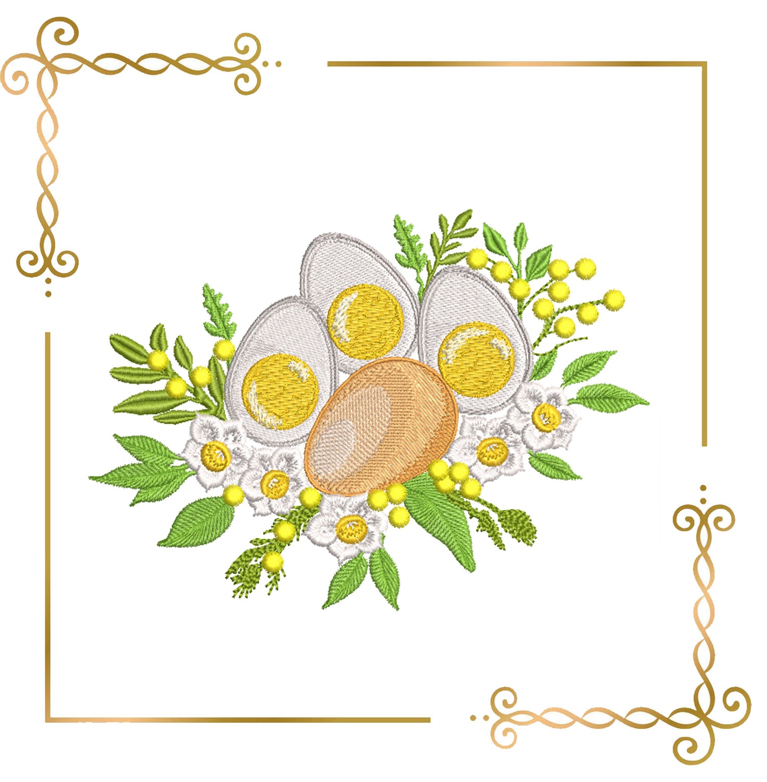 Easter Eggs & Spring Blooms daffodils and memosa– Machine Embroidery Design