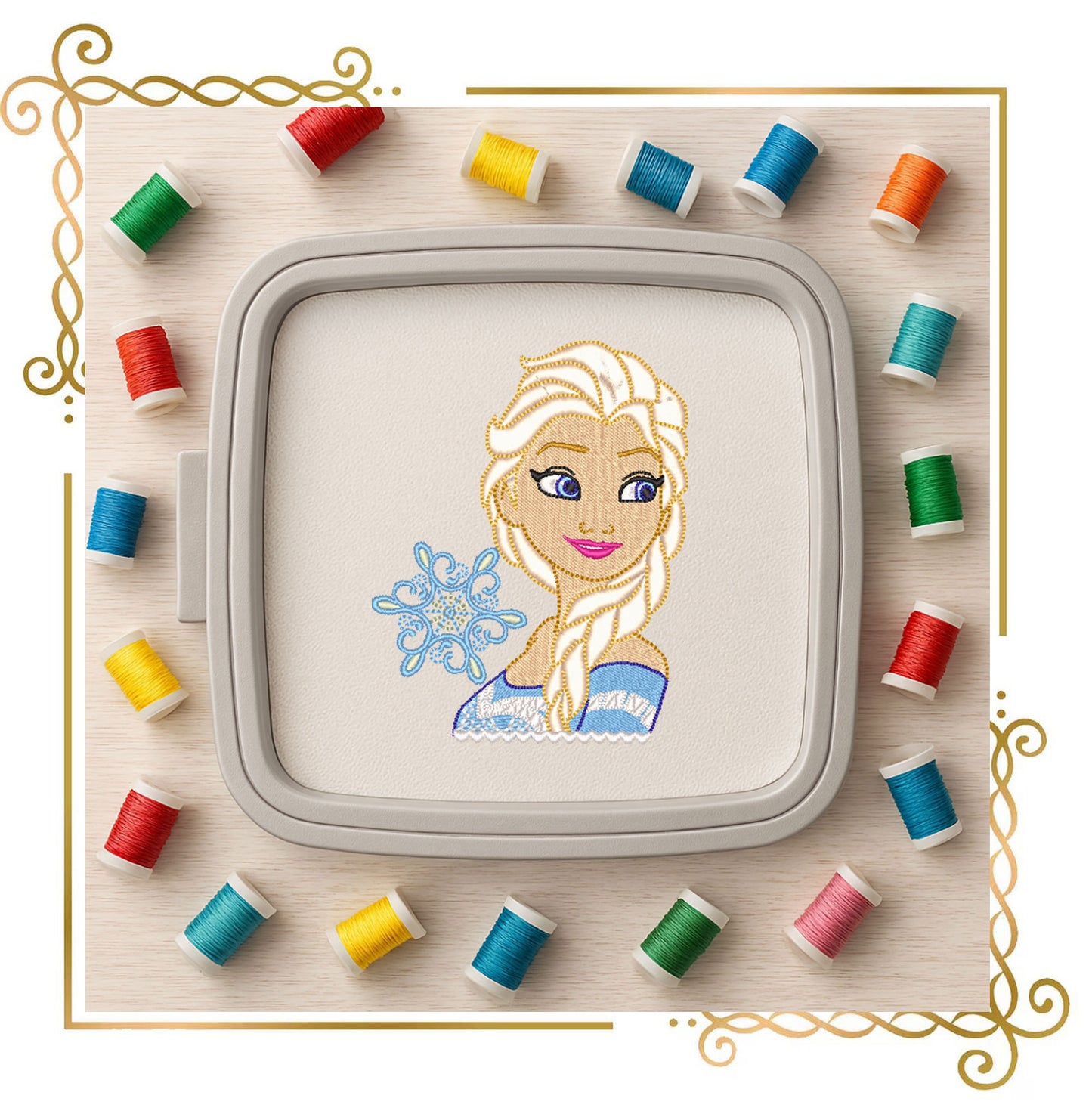 Princess Elsa Winter Snow Princess Girl with Braid and Snowflake 4x4 Hoop machine embroidery design