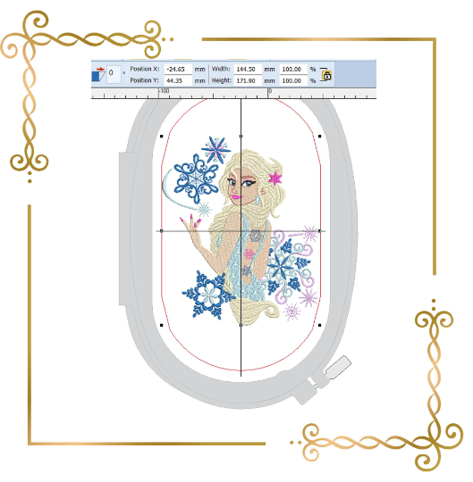 Princess Elsa Frozen Disney modern Winter snowflakes digital embroidery design