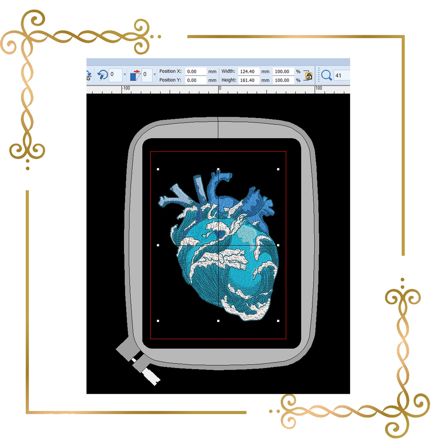 For T-shirt Anatomical heart and ocean waves – Machine Embroidery Design 2 Sizes