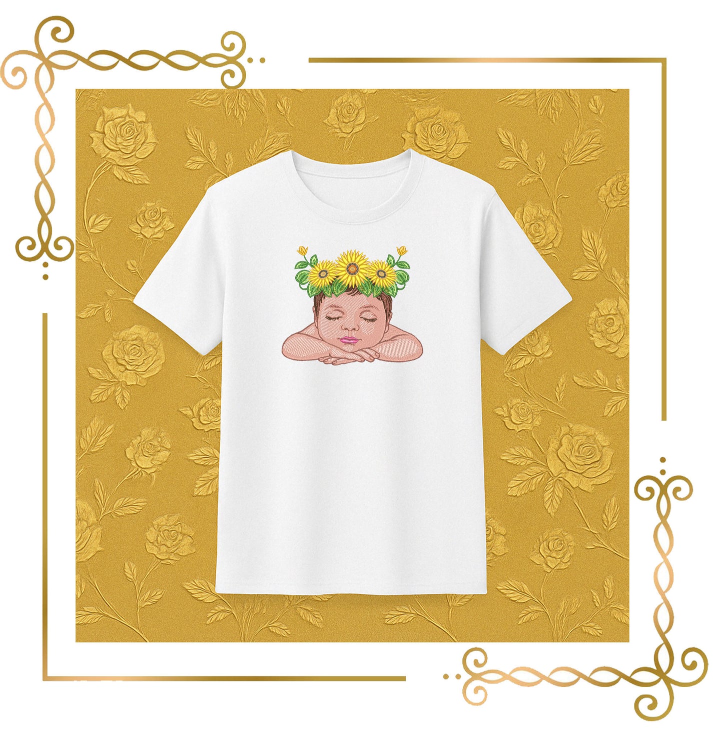 Mother's day, MOM, Baby with Sunflower Crown Embroidery Design – Sleeping Baby Machine Embroidery – Instant Download