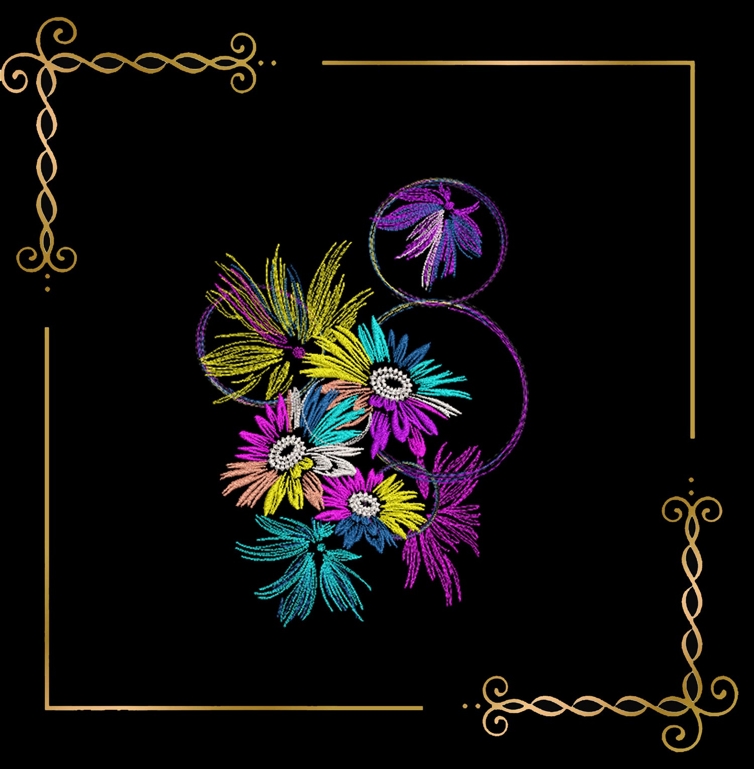  Flowers bouquet neon flowers machine embroidery design digital 2 sizes